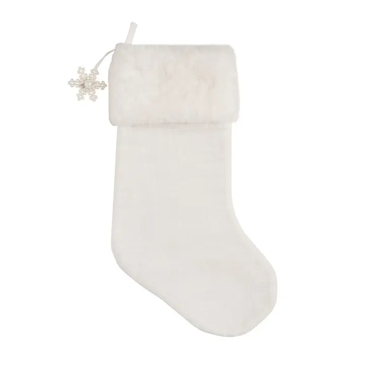 Christmas Snowflake White Faux Fur Stocking