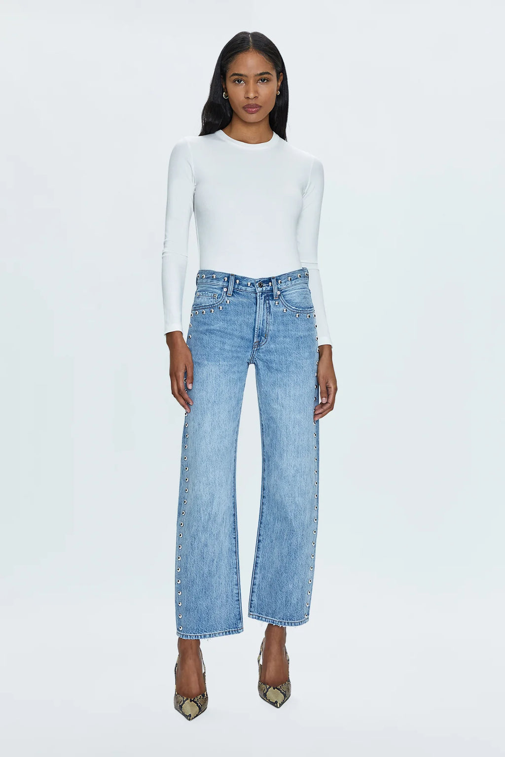 Lexi Mid-Rise Bowed Straight Leg Jean Satellite