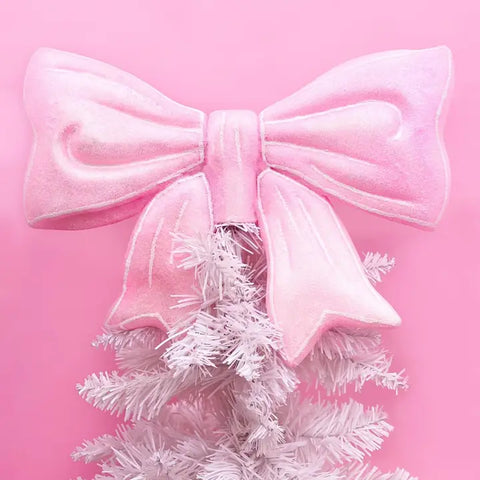 Pink Glitter Bow Christmas Tree Topper