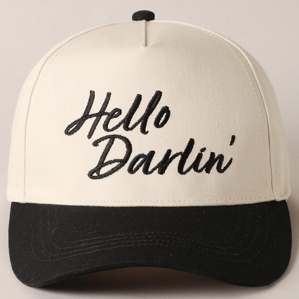 Hello Darlin' Embroidery Two-Tone Canvas Cap