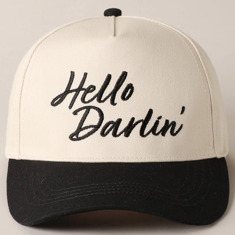 Hello Darlin' Embroidery Two-Tone Canvas Cap